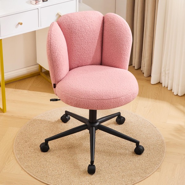 Furniliving Fluffy Armless Desk Chair, Upholstered Vanity Chair with Back,