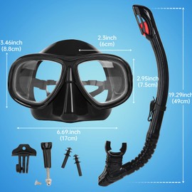 Nearsighted Snorkel Gear for Adults, Nearsighted Full Dry Diving Mask Set for Adult Youth, Shortsighted Anti-Fog Diving Mask with Detachable Camera Mount & Adjustable Strap for Diving, Snorkeling
