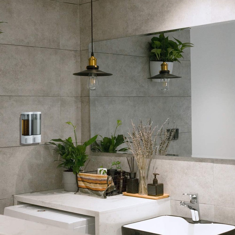 Double Soap Dispensers 250ml ABS Plastic Drill Free with Adhesive