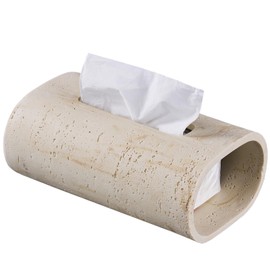 Natural Travertine Textures Tissue Box Holder Rectangle, Resin Facial Tissue Holder Cover, Decorative Bulk Tissue Paper Dispenser for Bathroom Kitchen Bedroom Living Room Office (Beige)