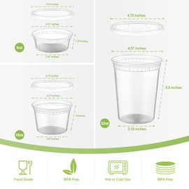 AOZITA 24 Sets Plastic Deli Food Containers With Lids, 8 oz 16oz 32oz Variety pack, Airtight Food Storage Containers, Freezer/Dishwasher/Microwave Safe, Soup Containers For Takeout Food Storage