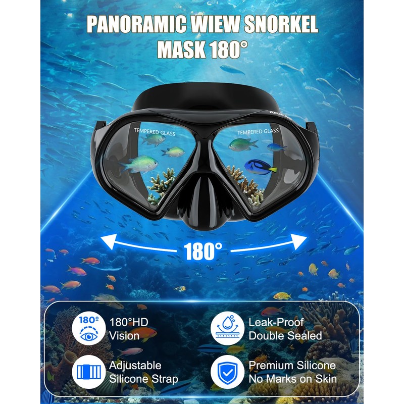 Aegend Swim Goggles with Nose Cover for Adults, Tempered Glass