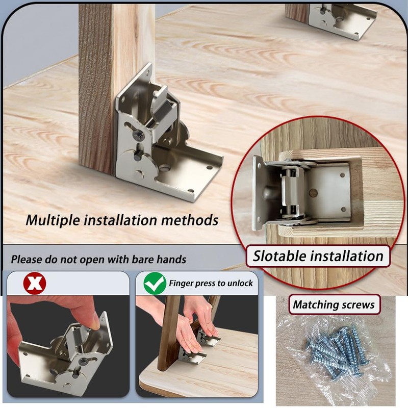 2 Pack 90 Degree self-Locking Folding Hinge Lock Steel Foldable