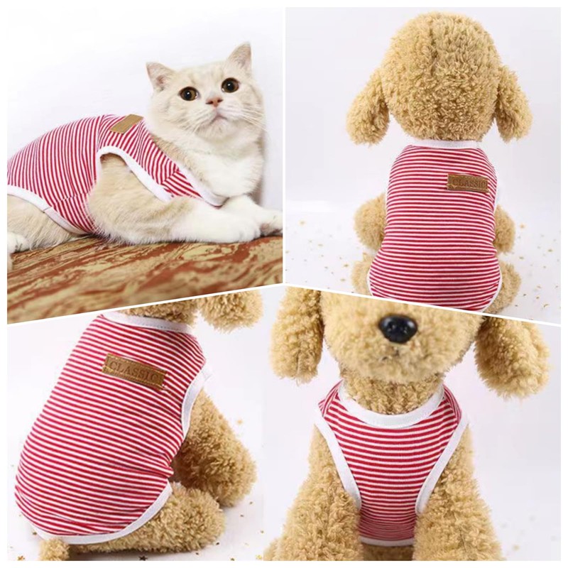 犬服 Tシャツ 夏 綿製 可愛い おしゃれ ストライプシャツ 犬の服 猫服 ペットウェア