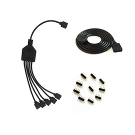 HUALAND 4 Pins Black RGB LED Splitter Cable LED Strip Connector 5 Way Splitter Y Splitter for One to Five RGB 5050 3528 LED Light Strips with,1m RGB Wire，10x Male 4 Pin Plugs Splitter Cable