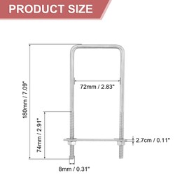sourcing map 2Sets 304 Stainless Steel Square U-Bolts, 2.83" (72mm) Inner Width 7.09" (180mm) Length M8 with Nuts, Frame Plate, Gasket for Automobiles Trailer, Ski Boat, Fishing Boat, Pipelines