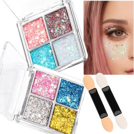 FANDAMEI Face Glitter, Body Glitter for Women, 2 Glitter Palette 8 Colors Glitter Gel for Face, Hair Glitter & Face Glitter for Kids, Fairy Rave Mermaid Glitter Makeup, Glitter for Face, Face Sparkles