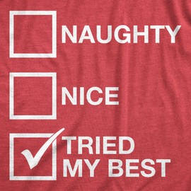 Mens Naughty List Nice List Tried My Best Funny Graphic Santa Christmas T Shirt Mens Funny T Shirts Christmas T Shirt for Men Novelty Tees for Men Red - 3XL