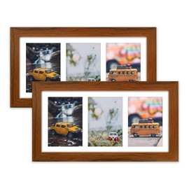 Golden State Art, Set of 2, 7x14 Brown Photo Solid Wood Collage Frame with Mat Displays (3) 4 x6 Pictures