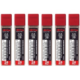 rOtring 0.5mm 2B Super Polymer Pencil Lead - Pack of 6 Tubes - 144 Leads in Total - Refills for Mechanical Pencils