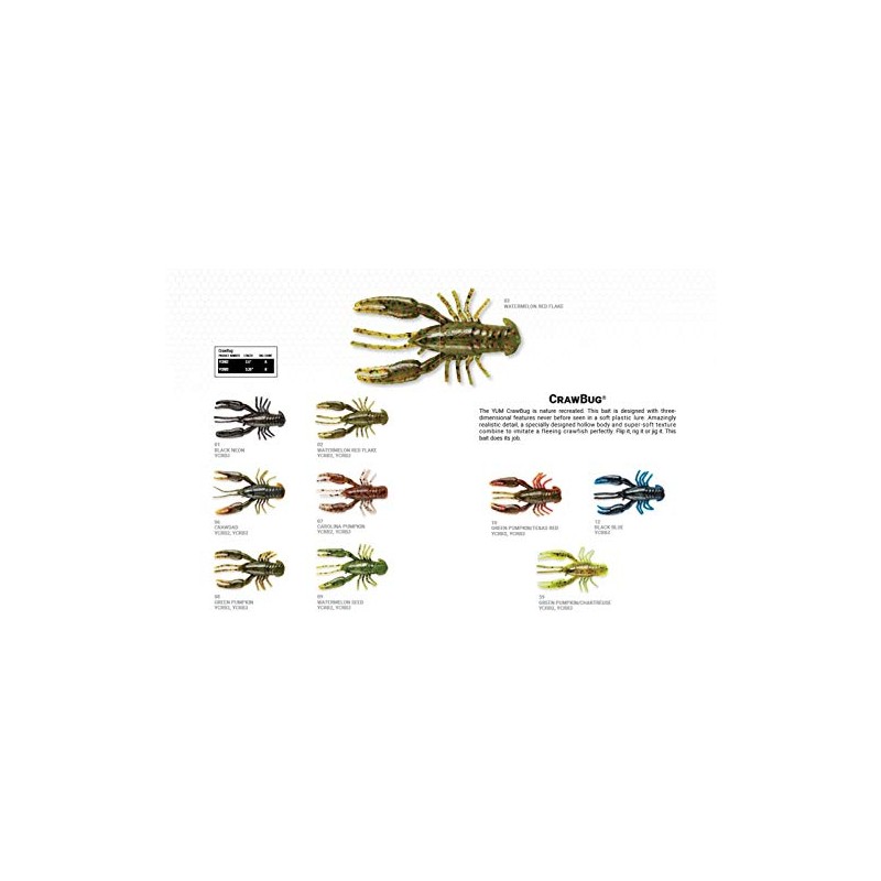 Yum Lures YCRB301 Craw Bug Fishing Bait, Black Neon, 3.25"