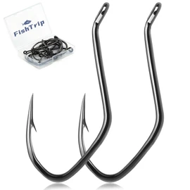 FishTrip Catfish Hooks Big River Hooks, 50pcs Live Cut Bait Fishing Hook for Catfishing Flathead Saltwater Freshwater (3/0)