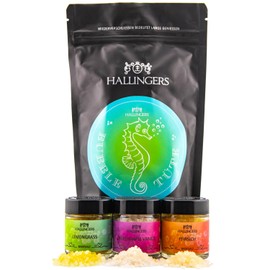 Hallingers Bubble Bag - Barbecue Gift Set Lemongrass Vanilla & Peach Bath Salts for Bathing & Relaxing (Set) - Gift in Summer & as a Perfect Barbecue Gift | Wedding Congratulations D
