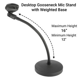 Lectronify Desktop Gooseneck Microphone Stand with 12″ Flexible Arm, Heavy Die‑Cast Weighted Base, Mic Clip & 3/8″–5/8″ Adapter – Ideal for Podcasting, Streaming & Broadcast