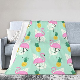 Pink Flamingo Pineapples Palm Blanket Soft Lightweight Throw Blankets Cozy Flannel Bed Throws for Sofa Couch Travel Home Room Bedroom Decor Gifts for Boys Girls Kids Adults 60"x50"