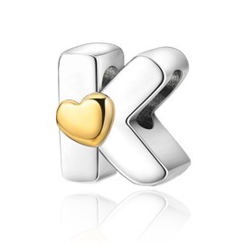 PARCOM S925 Sterling Silver Charms for Bracelets and Necklaces, Letter Charms A-Z for Bracelet Necklace with Golden Heart Initial Beads Pendant Jewellery Bracelets for Women Birthday Ceremony