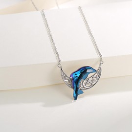 OHAYOO Dolphin Necklace 925 Sterling Silver Dolphin Pendant Crystal Dolphin Necklaces Animal Chain Gifts for Daughter Girls, Crystal