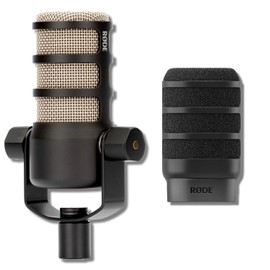 Rode PodMic Cardioid Dynamic Broadcast Microphone with WS14 PodMic Pop Filter - Black