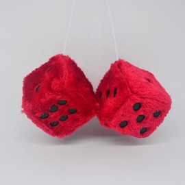 Pair 3” Red with Black Dots Mirror Fuzzy Plush Dice, Red and Black Soft Plush Car Decorative Hanging Ornament.