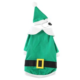 Impoosy Christmas Dog Shirt with Funny Hat Pet Cute Elf Santa Claus Costume Clothes Cat Small Dog Soft Cotton Xmas T-Shirt Outfit Set (L)