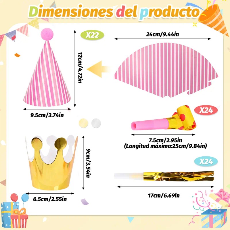 71pcs Gorros De Cumpleaños Y Silbatos Para Fiesta Infantiles