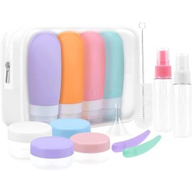 16 piezas Juego de botellas de viaje, Botellas de viaje a prueba de fugas para artículos de aseo aprobados por la TSA,A Prueba De Fugas, Comprimible, Accesorios De Viaje Recargables