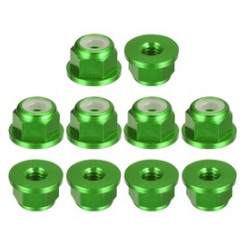 QUARKZMAN Pack of 10 Nylon Insert Hex Lock Nuts - M3 x 0.5 mm Aluminium Alloy Self-Locking Nut Anodizing Flange Locking Nut for Fasteners (Green)