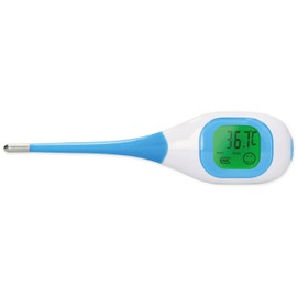 Fysic FT09 Digitales Fieberthermometer - großes Farbdisplay - flexible Sonde - mit Schutzhülle - Messungen werden mit Farbe und Emoticons angezeigt - blau/weiß