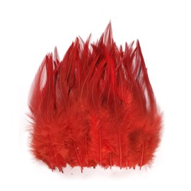 Happy Feather 100PCS Saddle Hackle Rooster Feather for Crafts, 5-7 inch Natural Pheasant Neck Feathers DIY Pendant Earrings Dream Catcher-Red