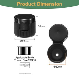 sourcing map 36pcs 20/410 Flips Top Caps for Bottles, Replacement Plastic Reusable Non-Spill Bottle Lid for Squeeze Bottles, Refillable Bottles, Plastic, Empty, Shampoo Bottles, Black