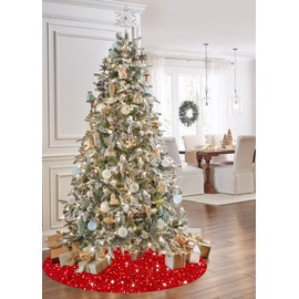 FANPROMS Large Christmas Tree Skirt 60 Inches Red Tree Skirt Christmas Ornament Glittery Sequin Tree Skirts Vintage Velvet Xmas Tree Skirt Rustic Farmhouse Tree Skirt Mat for Christmas Party Holiday