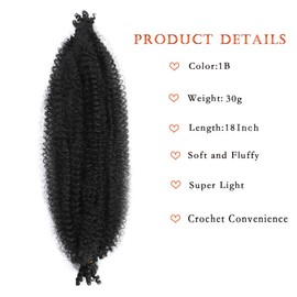 Marley Twist Braiding Hair 8 Packs 18 Inch Pre-Separated Springy Afro Twist Hair Suitable for Damaged Soft Locs Synthetic (18 inches, 1B) Spring Twist Crochet Hair for Black Women Cuban kinky Hair