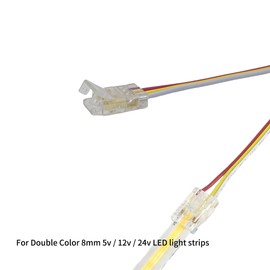 Clearhill 8mm 3Pin 10Pcs COB LED Strip Connectors,Solderless Strip to Wire Connectors + 10cm Cable-Gapless Connection for Double Color 5V/12V/24V LED Strips,No Soldering Required,Secure Connection.