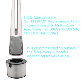 U9CV2B Filter for LG PuriCare AeroTower: PFSPTC01 HEPA Filter Replacement Compatible with LG U9CV2B U9CS1C U9CV1C Air Purifier - 1 Pack