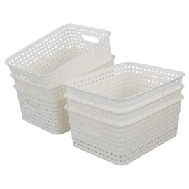 Bringer Set of 6 Plastic Storage Baskets, White Weave Storage Baskets