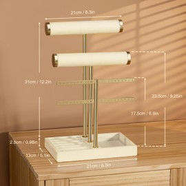 Josmimic 3 Tier Bracelet Holder Display - Detachable T Bar Beige Velvet Bracelet Holder, Jewelry Holder Organizer for Bracelet, Necklace, Watches, Rings