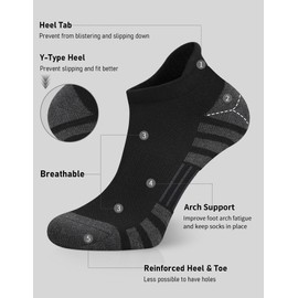 Airacker Ankle Athletic Running Socks Cushioned Breathable Low Cut Sports Tab Socks for Men and Women (6 Pairs)