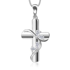 LILLY MARIE Women's Necklace Real 925 Silver Cross Pendant Adjustable Length Jewellery Case Gift for Girlfriend, Sterling Silver