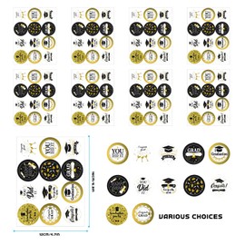CHEERYMAGIC Graduation Label Stickers,120Pcs Black Gold Round Graduation Decorative Stickers Graduation Gift Bag Sticker for Envelope Seals Gifts Wrap Invitation Cards Scrapbook A4HJBYTZ