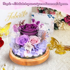 Gifts for Mom Preserved Flowers Rose in Glass Dome Forever Flowers Eternal Roses with Light Long-Lasting Real Flowers Mothers Day Birthday Gifts for Women Mom Grandma, Purple