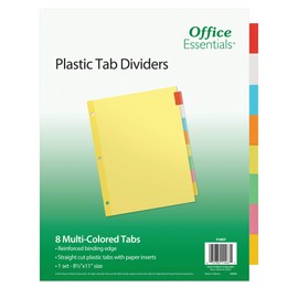 Office Essentials 11467 Plastic Insertable Dividers, 8-Tab, Letter