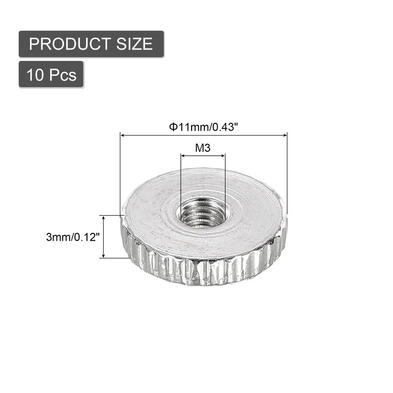 QUARKZMAN Knurled Thumb Nuts M3 Female Thread Thin Nickel Plated