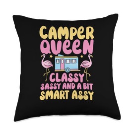 Camper Queen Classy Sassy And A Bit Smart Assy Camping RV Throw Pillow