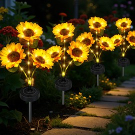 Freshaction Upgraded Solar Sunflower Lights, 4-Pack Solar Garden Lights with Bigger Round Panel, 40-Hour Runtime for Indoor & Outdoor Decor, Waterproof for Patio Yard Garden