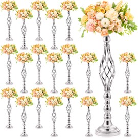 20 Pcs Metal Flower Arrangement Stand Wedding Flower Centerpieces Stand Elegant Metal Flower Vase Candelabra Candle Holder for Wedding Reception Table Decor Party Hotel Home Decor (Large, Silver)