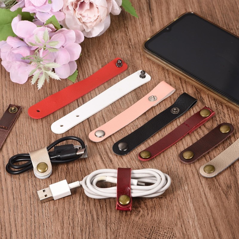 MECCANIXITY 5+5 Pcs Leather Cable Straps Cord Organizer 63x16mm Ties