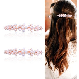 2 Stück Haarspange Perlen, Haarspange Hochzeit Glitzer Kristall Haarspangen, Rose Strass Haarklammer, Elegante Blume Hochzeit Kopfbedeckung, Deko für Frauen und Mädchen