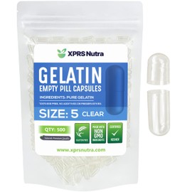 XPRS Nutra Size 5 Empty Capsules - 500 Count Very Small Clear Empty Gelatin Capsules - Pills DIY Capsule Filling - Fillable Pill Gel Caps for Do-It-Yourself Vitamin Supplements