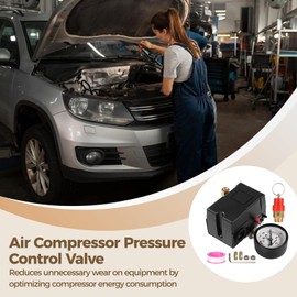 Air Compressor Pressure Control Valve, 1/4" Air Compressor Pressure Switch Assembly, 90-120 PSI, Includes Accurate Pressure Gauge & Safety Relief Valve, Automatic On/Off Control