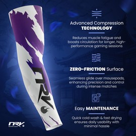 NRV Compression Gaming Esport (Edition) - Optimize your eSports Game with Camouflage Style - Designed by Professionals - Durable, Breathable and Friction Free, White / Purple, S